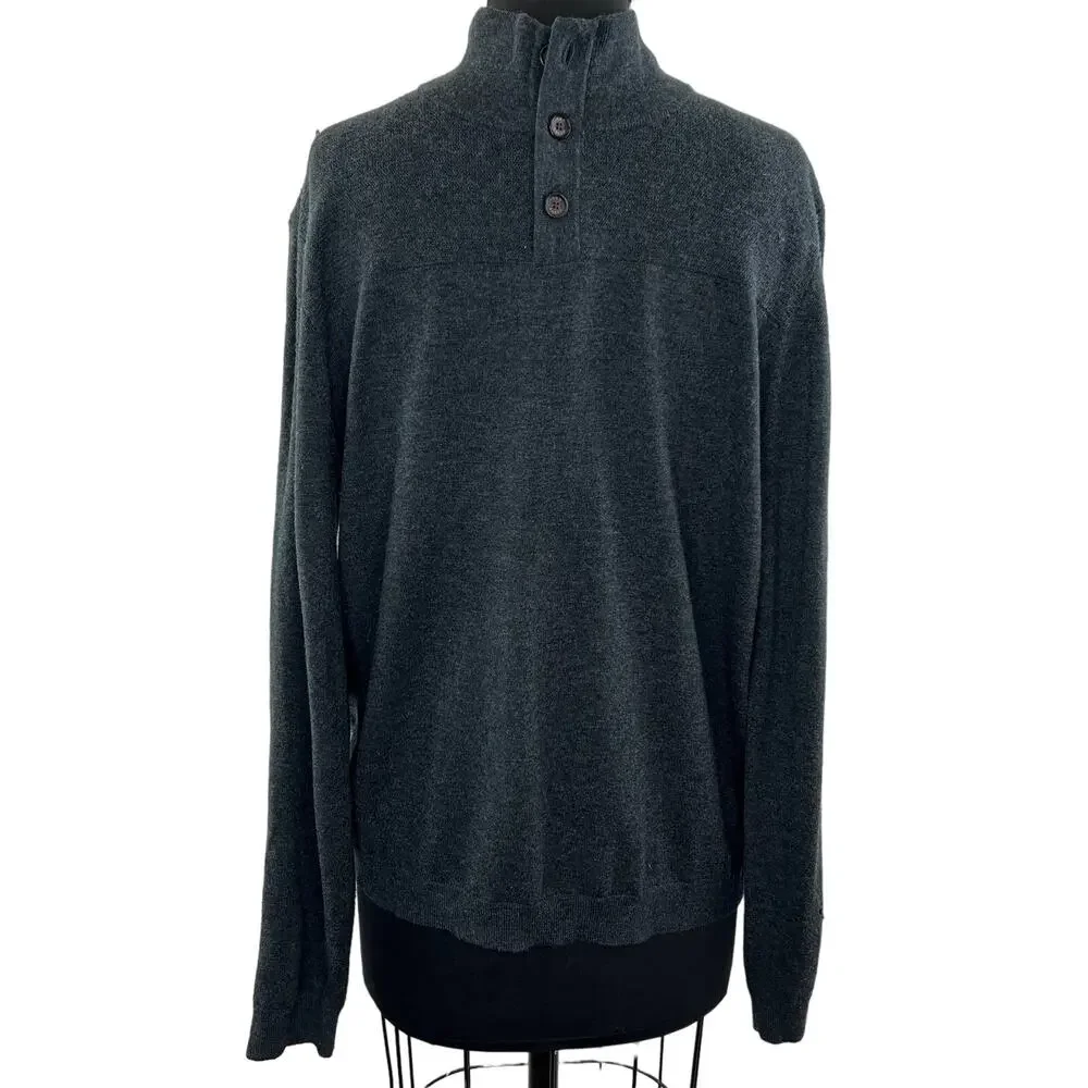 Ted Baker Gray Long Sleeve Wool Blend Mock Neck Button Sweater Size 6 FLAWED